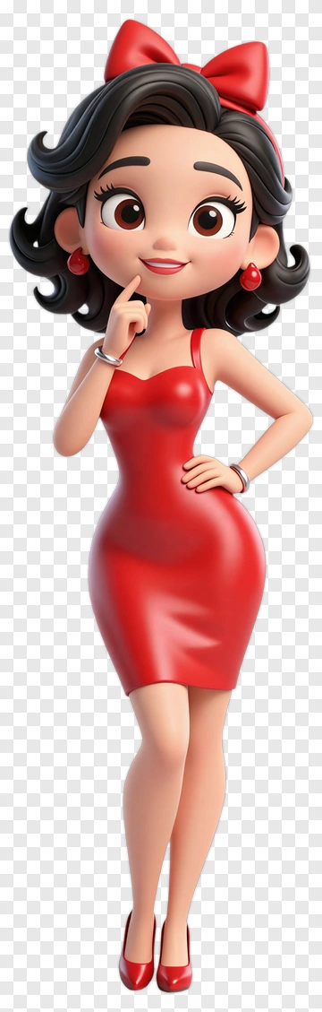 Cartoon Woman In A Red Dress PNG