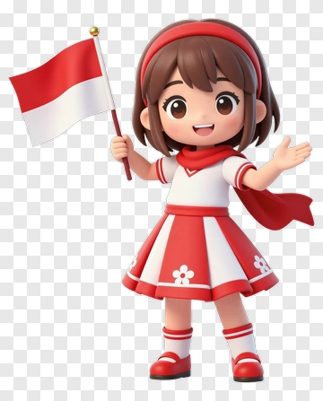 Cartoon Girl Holding An Indonesian Flag PNG