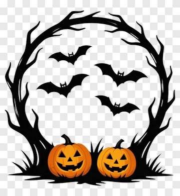 Halloween Pumpkins Surrounded By Bats PNG
