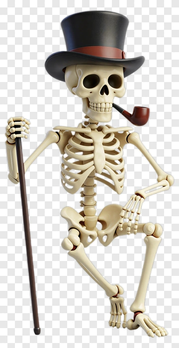 Cartoon Skeleton Sitting With A Pipe And Top Hat PNG