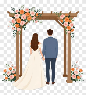 Wedding Couple Under Floral Arch PNG
