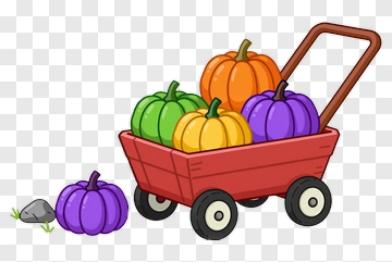 Cartoon Pumpkin Cart With Colorful Pumpkins PNG