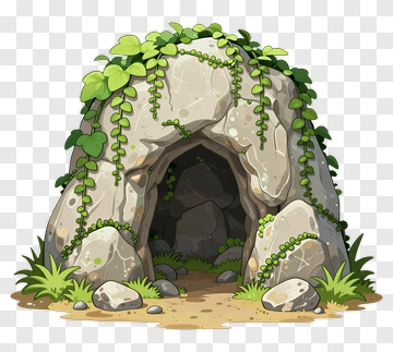 Rock Cave With Green Vines PNG