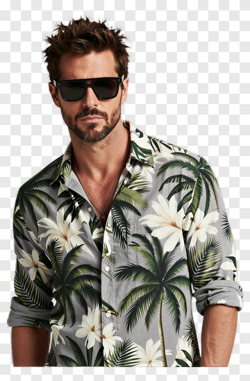 Man In Tropical Shirt With Sunglasses PNG