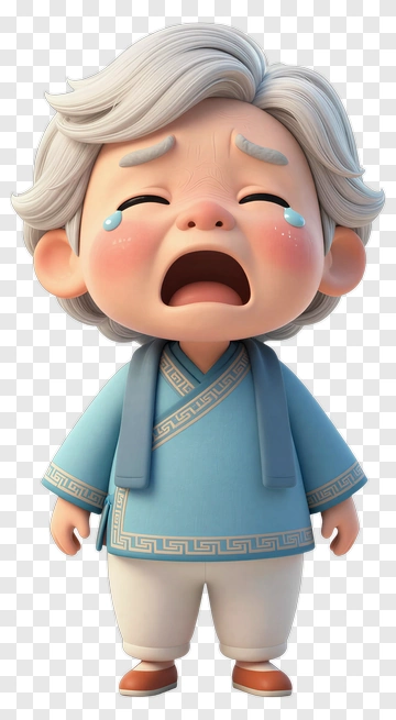 Crying Cartoon Child With Gray Hair PNG