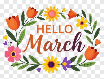Hello March Floral Design PNG