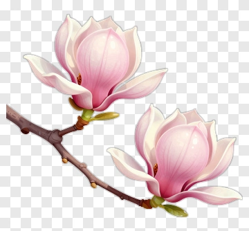 Pink Magnolia Flowers On A Branch PNG