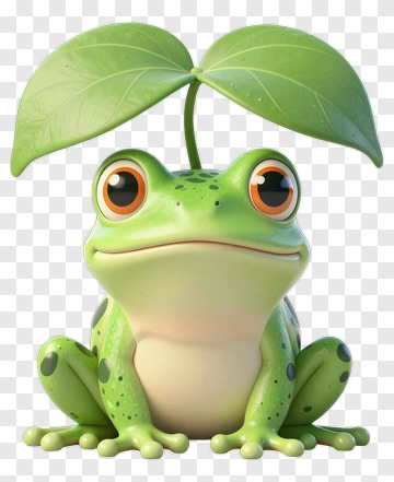 Cartoon Frog With Leafy Hat PNG