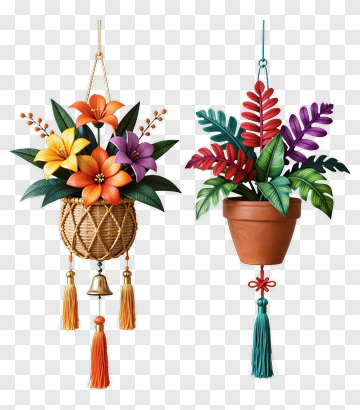 Colorful Hanging Flower Pots PNG