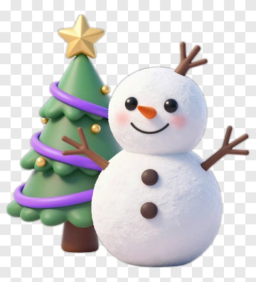 3D Snowman With Christmas Tree PNG