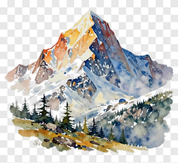Watercolor Mountain Landscape With Pine Trees PNG