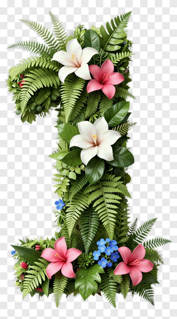 Floral Number One Decoration PNG
