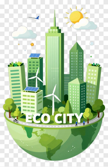 Eco City With Green Skyscrapers And Renewable Energy PNG
