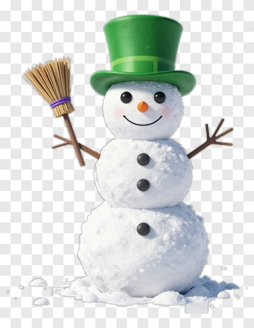 Cartoon Snowman With Green Hat And Broom PNG