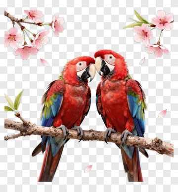 Colorful Macaws Sitting On A Branch PNG