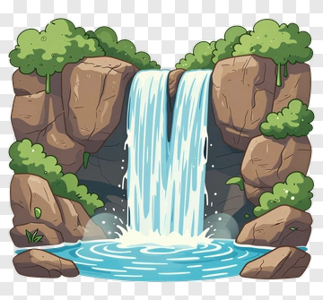 Cartoon Waterfall In A Natural Setting PNG