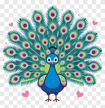 Cartoon Peacock With Colorful Feathers PNG