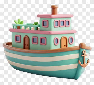 Colorful Toy Boat With Green Plants PNG