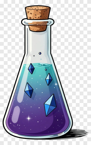 Colorful Potion Bottle With Crystals PNG