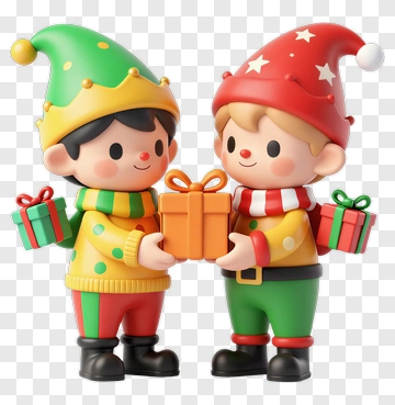 Colorful Cartoon Children Holding Christmas Gifts PNG