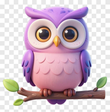 3D Cartoon Owl Sitting On A Branch PNG