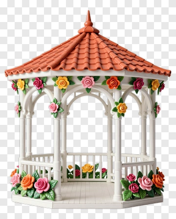 Colorful Gazebo With Floral Decorations PNG