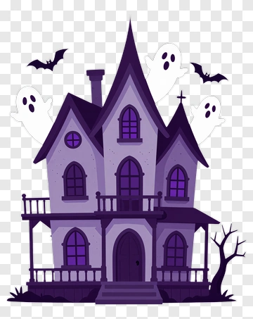 Haunted House With Ghosts And Bats PNG
