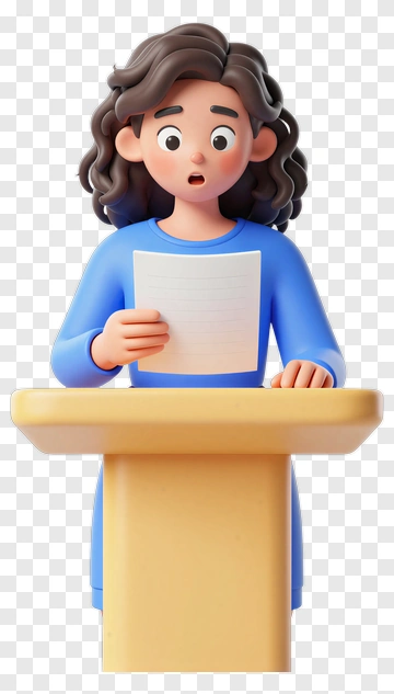 3D Woman Reading From A Paper At A Podium PNG