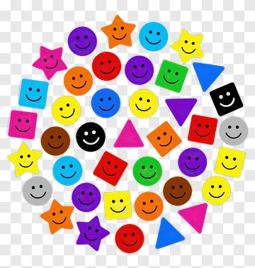 Colorful Smiley Face Stickers In Various Shapes PNG