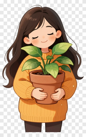 Girl Holding A Potted Plant PNG