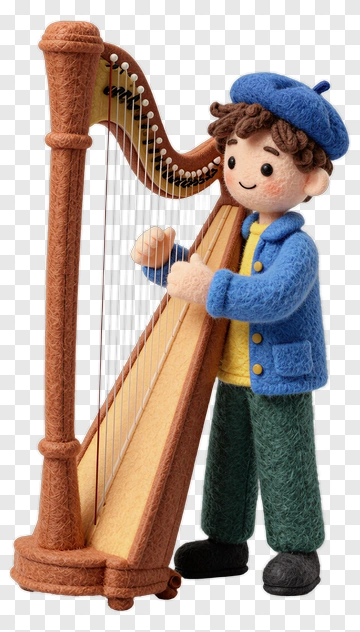Felt Boy Playing Harp PNG