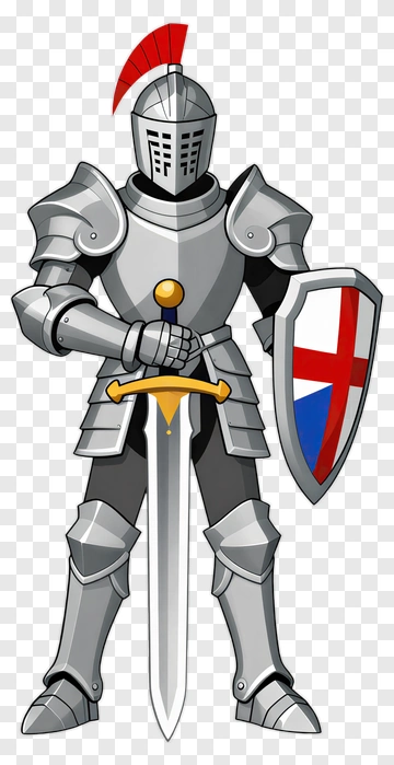 Cartoon Knight Holding A Sword And Shield PNG