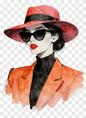 Stylish Woman In A Pink Hat And Sunglasses PNG
