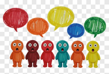 Colorful Cartoon Characters With Speech Bubbles PNG
