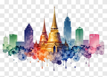Colorful Cityscape With Golden Temple PNG