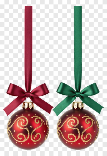 Christmas Ornaments With Red And Green Ribbons PNG