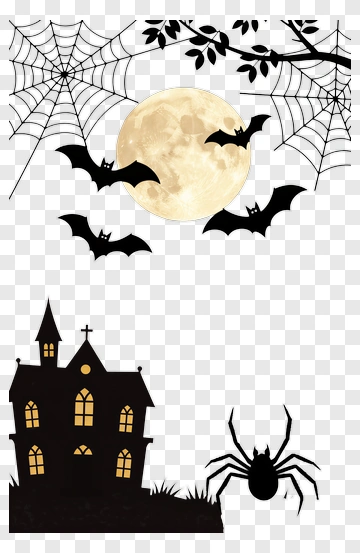Halloween Haunted House With Bats And Spider PNG