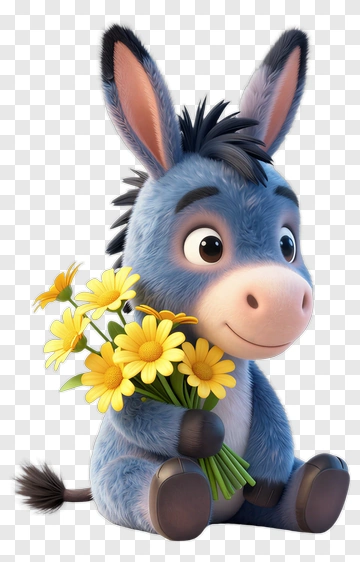 Cartoon Donkey Holding A Bouquet Of Flowers PNG