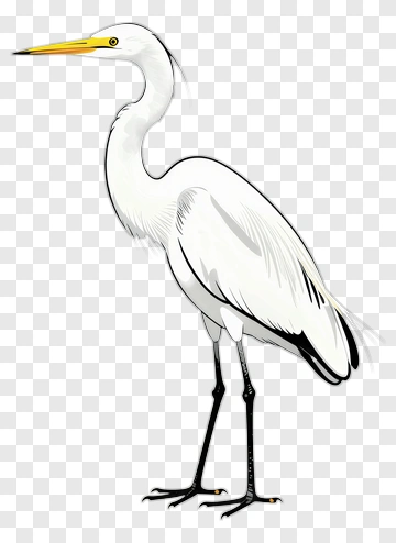 White Heron Standing With Yellow Beak PNG