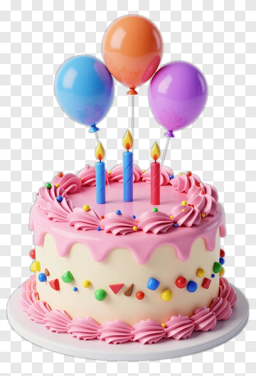 Birthday Cake With Colorful Balloons PNG