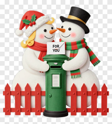 Snowman Couple Holding Mailbox PNG