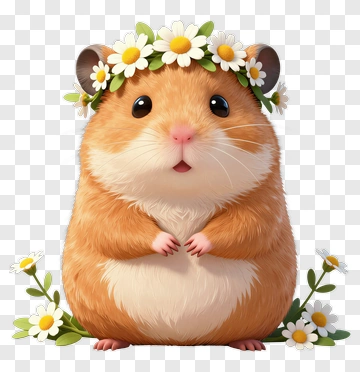Cute Hamster With Flower Crown PNG