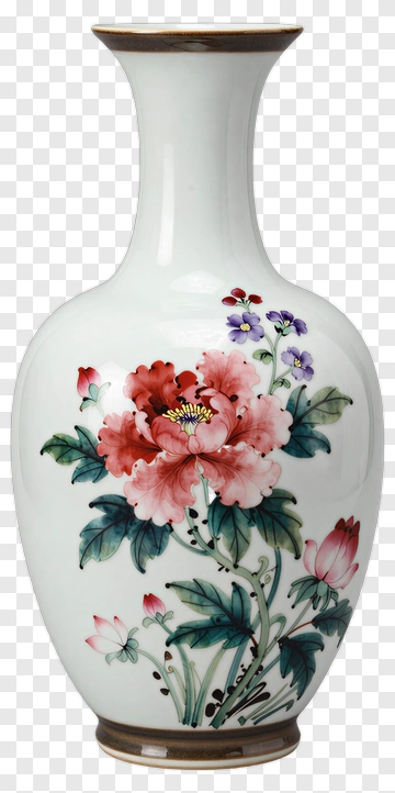 Floral Porcelain Vase With Colorful Flowers PNG