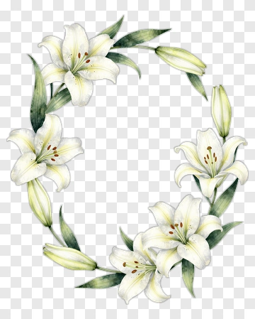 Watercolor White Lily Floral Wreath PNG