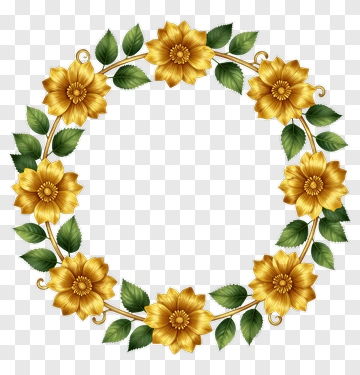 Floral Wreath With Golden Flowers PNG