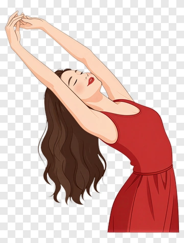 Woman Stretching In A Red Dress PNG