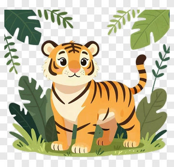 Cartoon Tiger In A Jungle Environment PNG