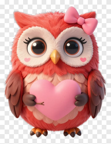 Cute Cartoon Owl Holding A Heart PNG