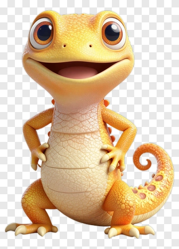 3D Cartoon Gecko Smiling PNG