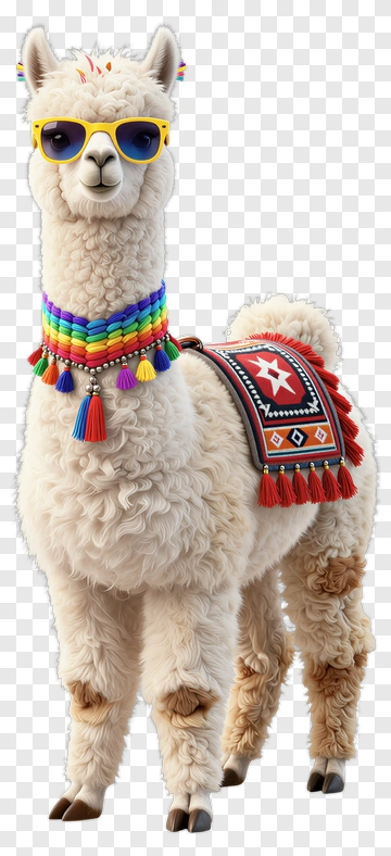 Stylish Alpaca With Sunglasses And Colorful Accessories PNG